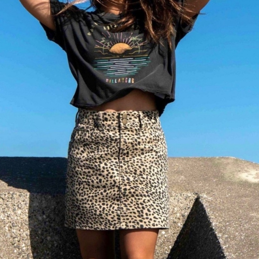 Billabong Leopard-Print Mini Skirt in Tan and Black